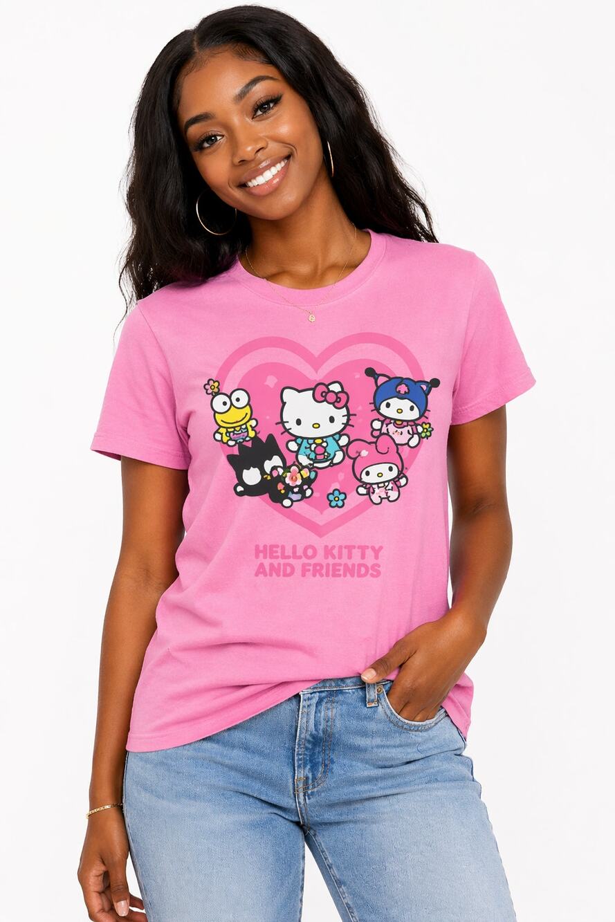Hello Kitty & Friends Pink Graphic T-Shirt Women’s Small Sanrio Tee Cute Kawaii